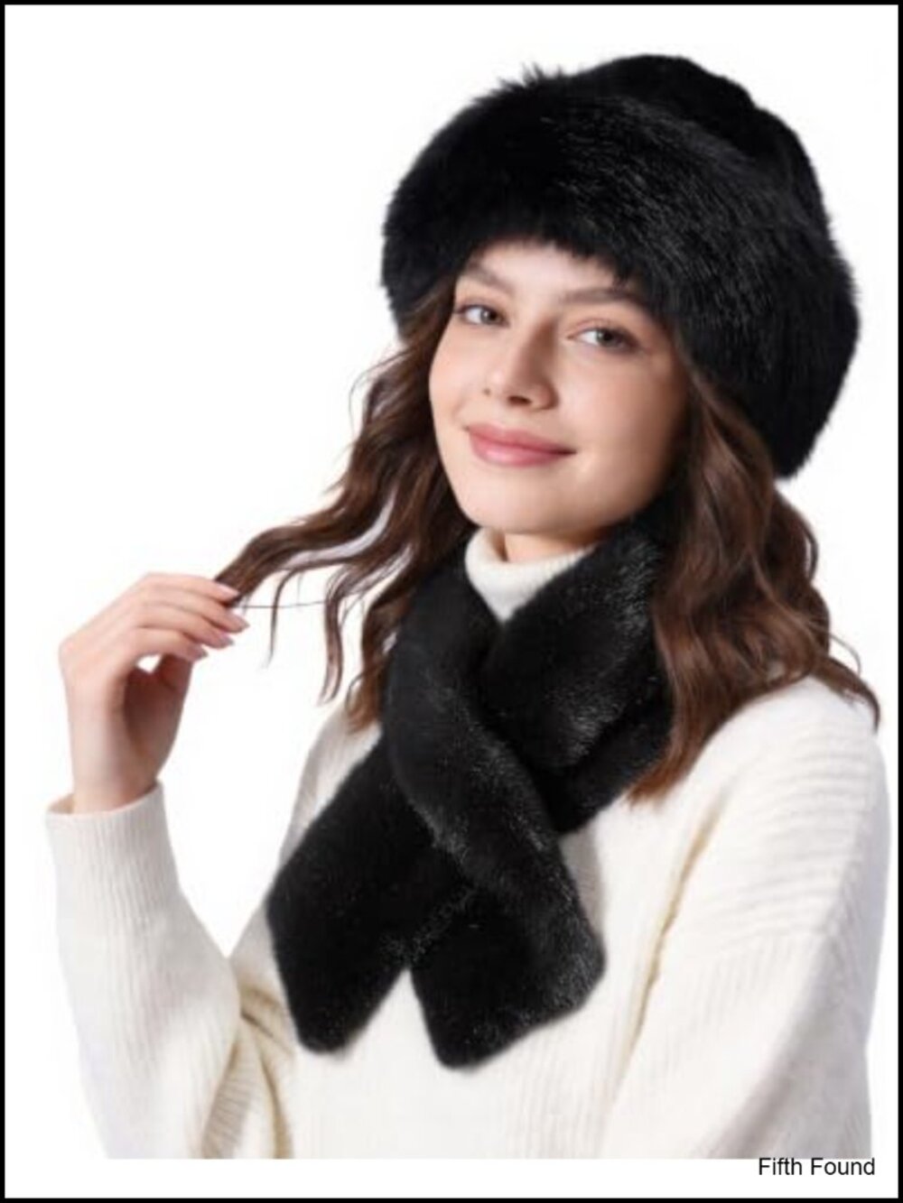 Faux Fur Hat and Scarf Set for Women Warm Winter Beanie